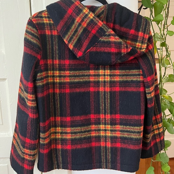 Plaid Short Hooded Jacket Vintage Coat - Picture 2 of 6